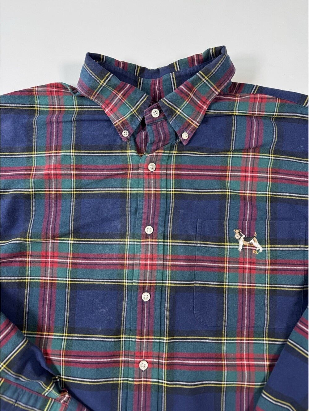 Polo Ralph Lauren Blake Shirt Mens XXL Plaid Tartan Terrier Dog Logo Long Sleeve